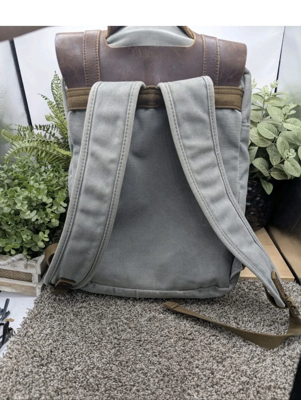 ROCKCOW Canvas Genuine Leather Travel Bag Backpack Carry On Blue Green Gray ****